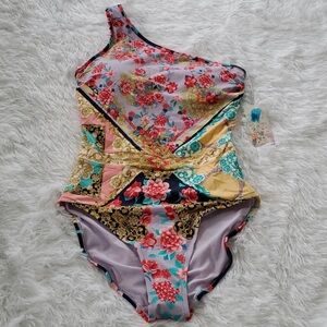 NWT - Johnny Was Raina One Shoulder Swimsuit - Size MEDIUM